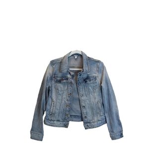 Marona women' denim distress blue long sleeve casual classic jacket size SP